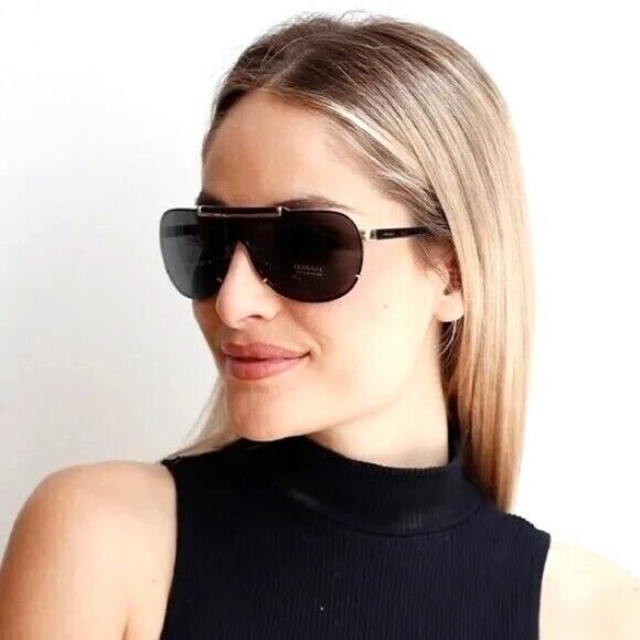 VERSACE Suglasses VE2140 1002 Pilot Aviator Greca Shield Black Unisex - Picture 15 of 16